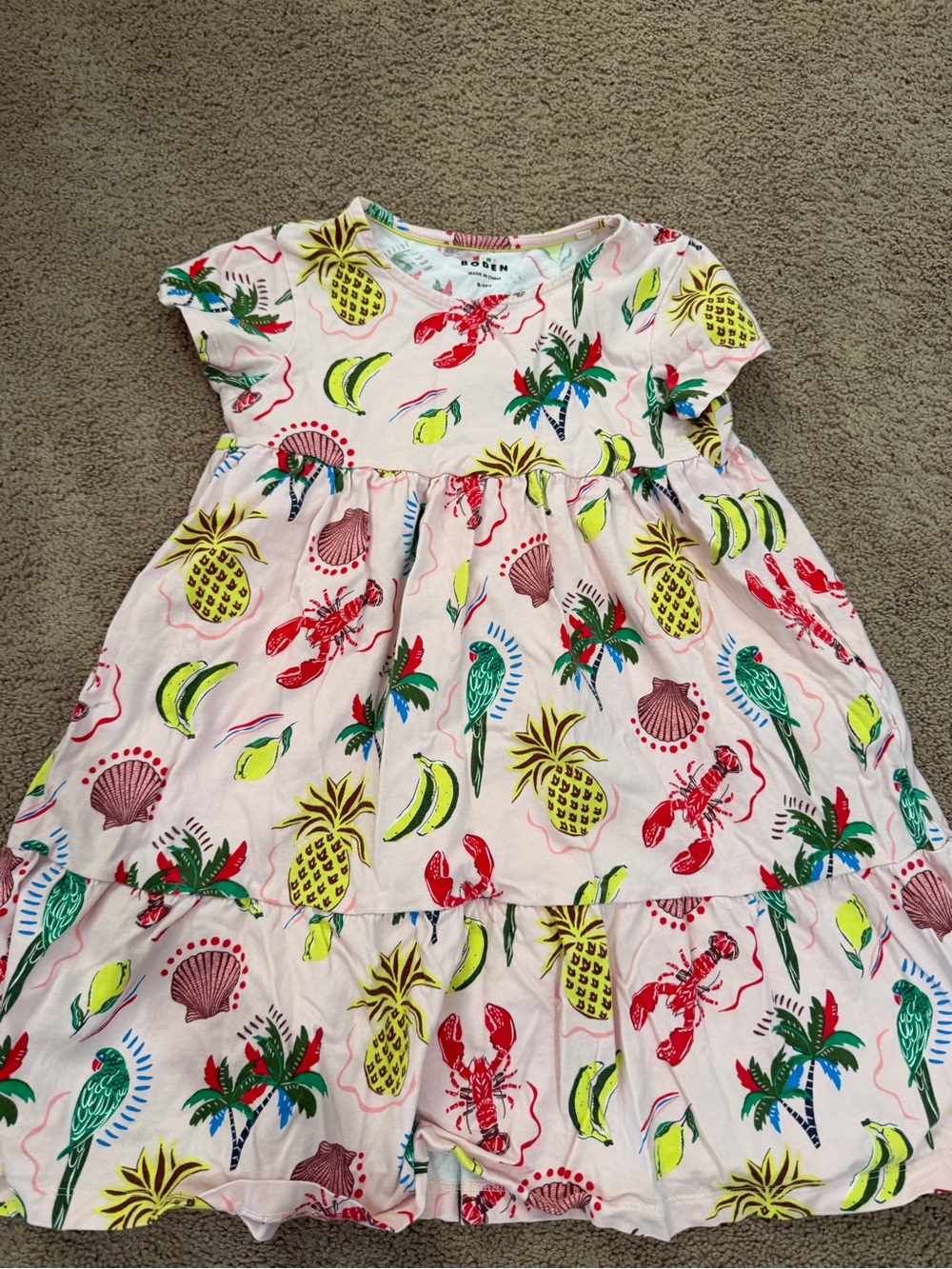 Mini Boden Pink Tropical Print Short-Sleeve Dress